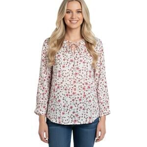 Caslon Floral Split Neck Pink Ditsy Rayon Blouse Women’s Small NWOT